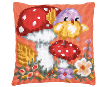 Afbeelding in Gallery-weergave laden, Kruissteekkussen kit vogeltje op paddenstoel