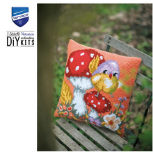 Afbeelding in Gallery-weergave laden, Kruissteekkussen kit vogeltje op paddenstoel