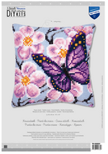 Afbeelding in Gallery-weergave laden, Kruissteekkussen kit paarse vlinder
