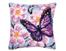 Afbeelding in Gallery-weergave laden, Kruissteekkussen kit paarse vlinder
